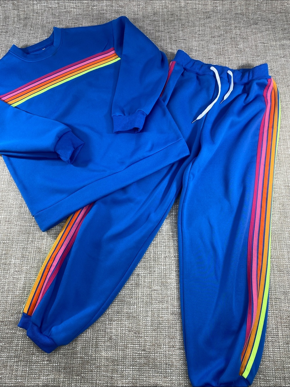 Blue hot Rainbow-Striped Sweatpants - Casual Athletic Bottoms matching set cozy